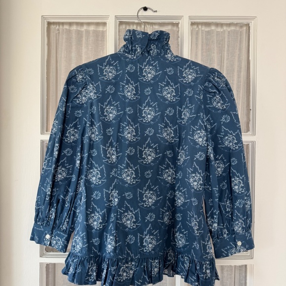 Batsheva Nora Blouse - Antique Blue Floral, Size 2 - Picture 4 of 8
